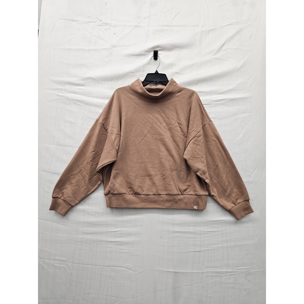 JoyLab Womens Mock Neck Cropped Pullover Brown Cotton Blend Athletic Size XS